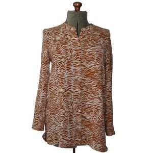Little Moon Aritzia Mustard & White Zebra Animal Print Paloma Blouse Size Medium